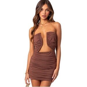 Edikted Brown Strapless Dress